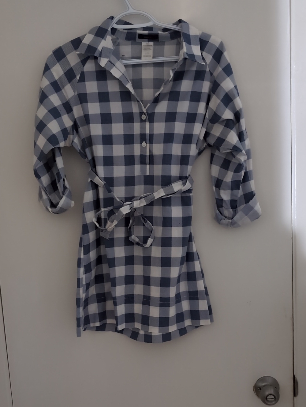 Size M Mark. Blue & White Plaid Shirt Dress